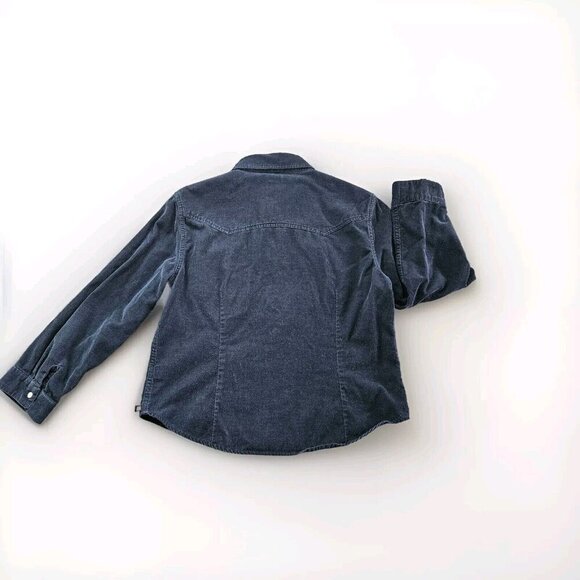 Ralph Lauren Shirt Youth Women L Navy LS Pearl Snap Button Corduroy Boho Western - Picture 6 of 14